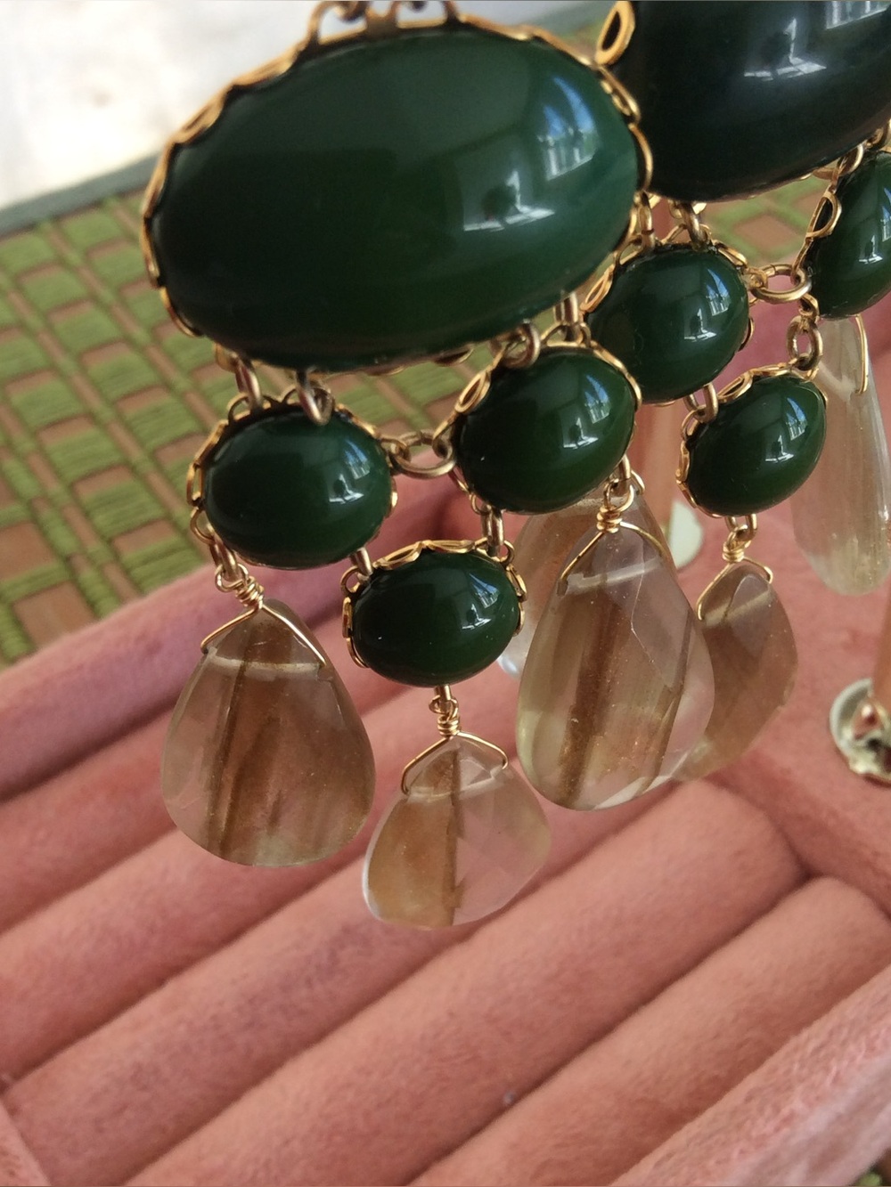 David Aubrey Green and Champagne Teardrop Chandelier Earrings- NWT